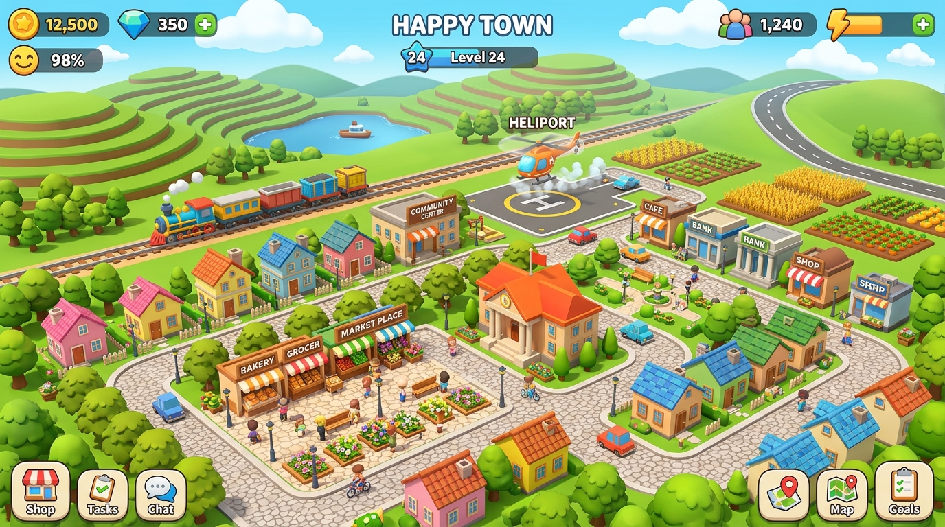 เมืองและฟาร์มจำลองสุดอลังการในเกม Township
